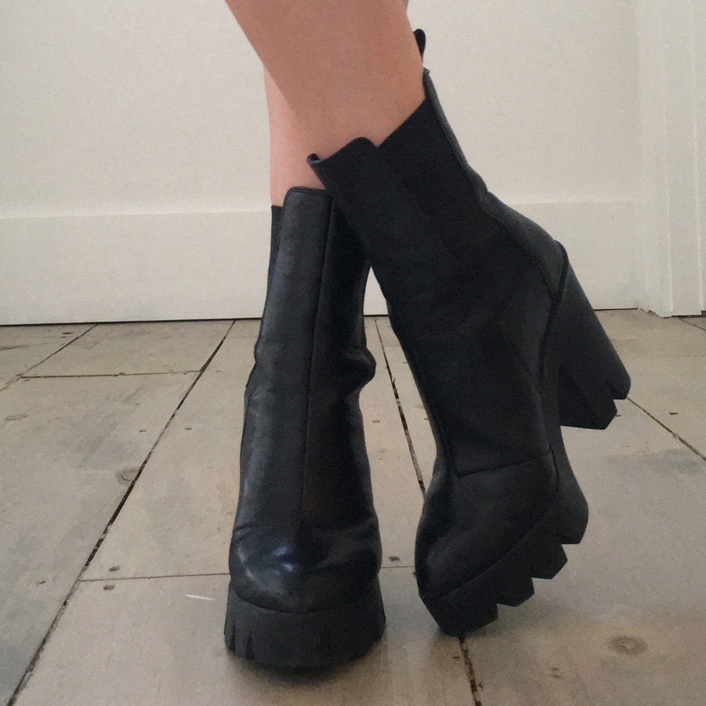 Black platform slip-on ankle boots